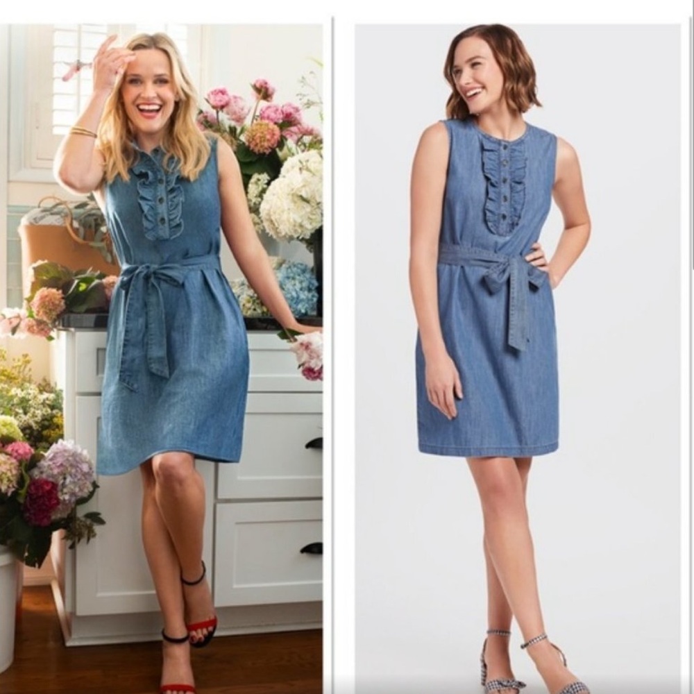 Draper James Chambray ruffle sleeveless shift dress